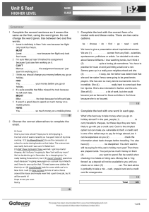 Unit 5 Test Higher Level B2 Grammar Vocabulary