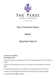 Year 9 Maths Entrance Exam Specimen Paper 3