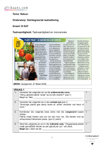 Afrikaanse Graad 10 Taaloefening: Plante 'Praat' Werkblad
