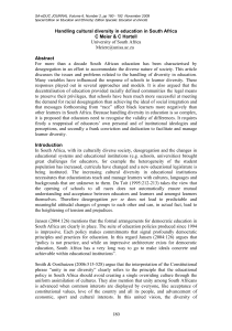 Handling Cultural Diversity in South African Education