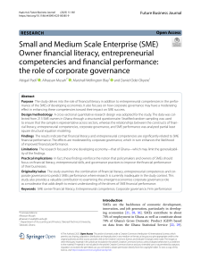 SME Financial Literacy and Performance: Corporate Governance Role