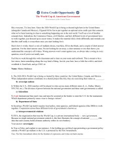 World Cup & American Government Extra Credit Quiz