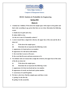 BS110 Statistics & Probability for Engineering Problem Sheet
