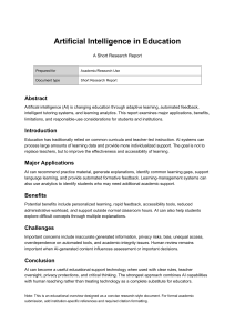 AI in Education: Short Research Report on Applications & Challenges