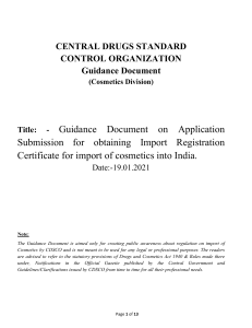 CDSCO Cosmetic Import Guidance 2021
