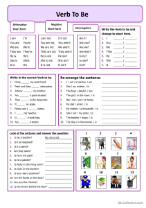 Verb To Be English Grammar Worksheet