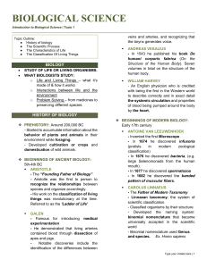 Introduction to Biological Science: Topic 1 Overview