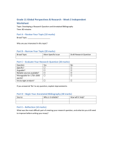 Grade 11 Research Worksheet: Develop Questions & Bibliography