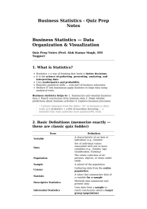 Business Statistics Quiz Prep Notes