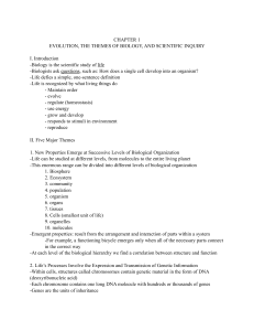 Chapter 1: Evolution, Biology Themes, and Scientific Inquiry