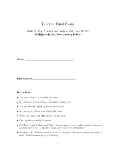 Math 18 Practice Final Exam Linear Algebra