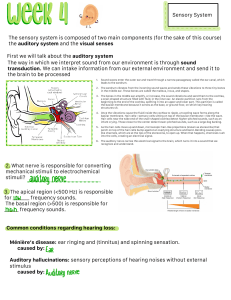 Week 4 Sensory System: Auditory & Visual Senses