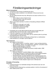 Lecture Notes on Forecasting: Definition, Types, Principles