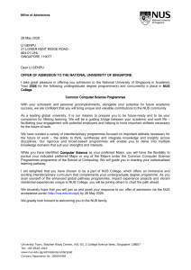 NUS Admission Offer for Common Computer Science Programmes