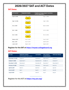 2026/2027 SAT ACT Test Dates & Registration