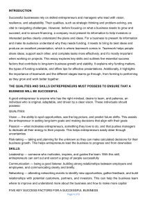 Entrepreneurial Skills & Business Success Factors