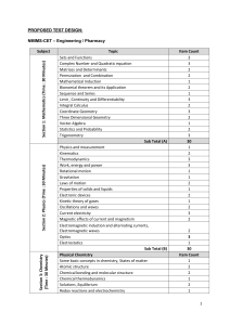 NMIMS-CET Test Design: Engineering/Pharmacy Sections & Topics