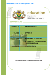 Grade 9 Math: Algebraic Expressions Factorisation Workbook