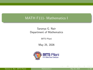MATH F111 Mathematics I Lecture Notes: Sequences & Limits