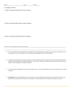 Chemistry Worksheet: Changes in Matter & Conservation of Mass