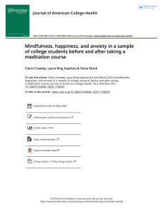 Mindfulness, Happiness, and Anxiety in College Students: Meditation Course Effects