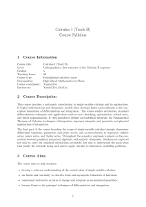 Calculus I & Linear Algebra I (Track B) Syllabus