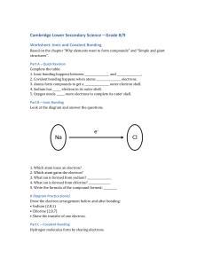 Ionic and Covalent Bonding Worksheet Grade 8/9