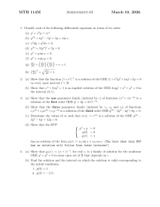 MTH 114M Assignment 01: Differential Equations Problems