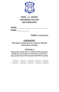 Naparima College Chemistry Exam 2023/2024