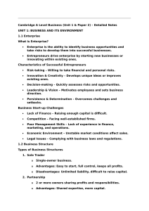 Cambridge A Level Business Notes Unit 1 & Paper 2