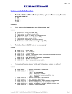 PIPING QUESTIONAIRE: ASME Codes & Standards Quiz