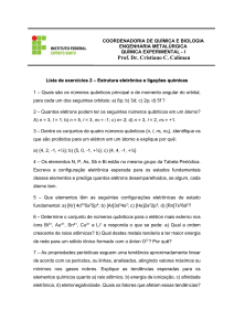 Qu&iacute;mica Experimental - I: Lista de exerc&iacute;cios 2