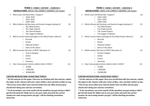 World War I Quiz: Form 1 History Exercise 4
