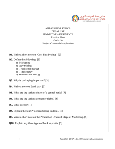 Grade 10 Commercial Applications Revision Sheet