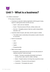 Unit 1: What is a Business? - Introduction to Business Studies