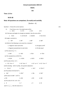 Maths Exam Paper Class 8 2023-24