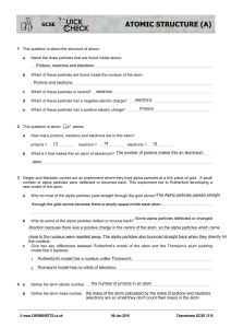 GCSE Atomic Structure Quick Check Worksheet