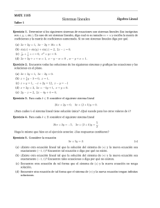 MATE 1105 Taller 1: Sistemas Lineales