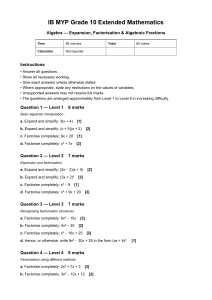 IB MYP Grade 10 Math Test: Algebra Expansion & Factorisation