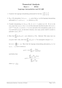 Numerical Analysis Problem Sheet 1: Lagrange Interpolation & LU/QR