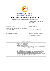 Namibia University English Assignment 1: Reading & Grammar