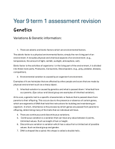 Year 9 Genetics Revision: Variations & Natural Selection
