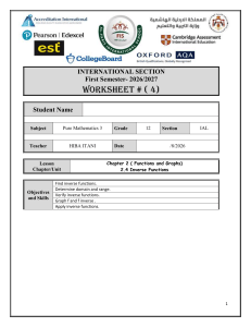 Pure Mathematics 3 Worksheet: Inverse Functions