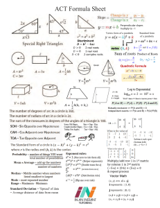 ACT Formula Sheet: Math Formulas & Concepts