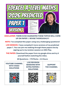 Edexcel A-Level Maths 2026 Predicted Paper 1