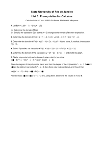 Calculus I Prerequisites Problem Set