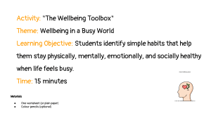 The Wellbeing Toolbox: Student Activity Guide