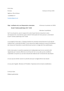 Lettre de justification d'absence universitaire (2017-2018)