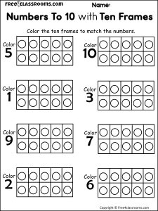 Numbers To 10 with Ten Frames Worksheet