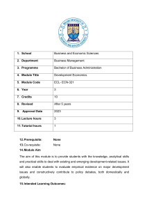Development Economics Module Syllabus MUBAS